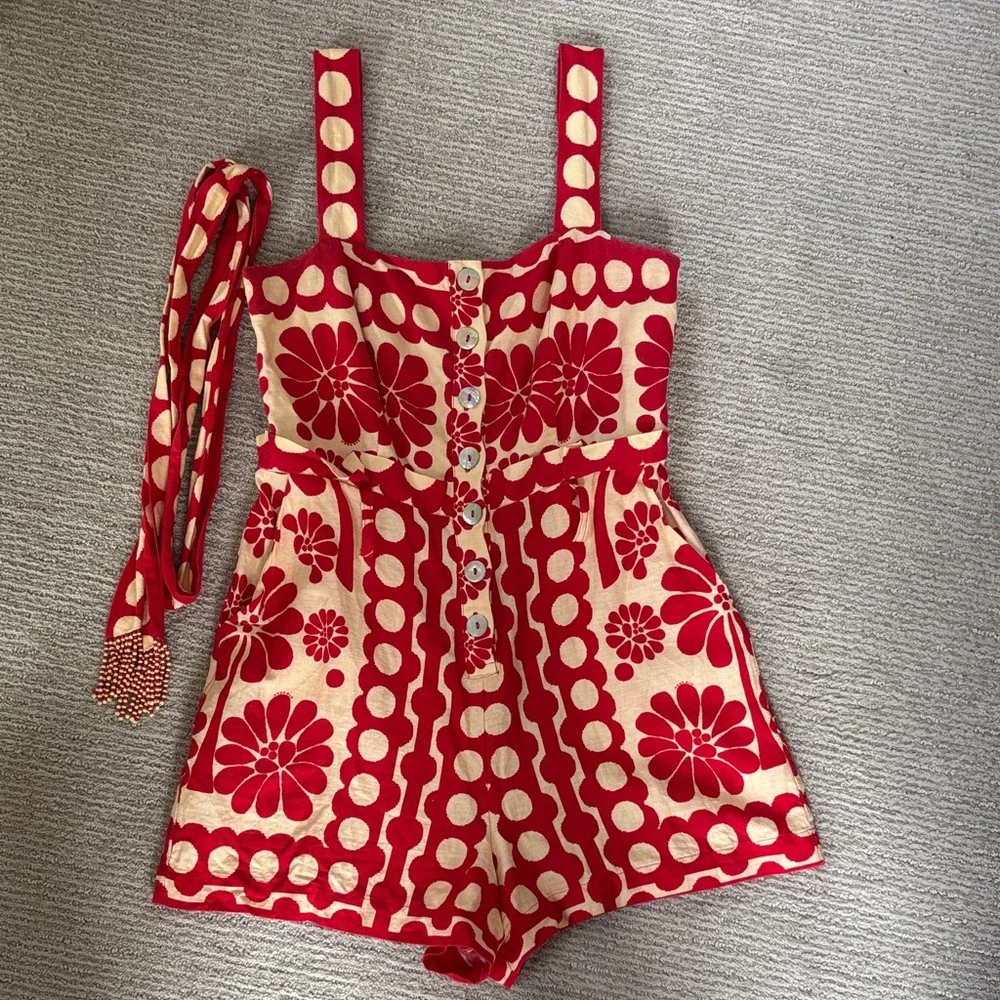 FARM Rio Red and Cream Floral & Polka Dot Short Jumpsuit - Picture 7 of 9